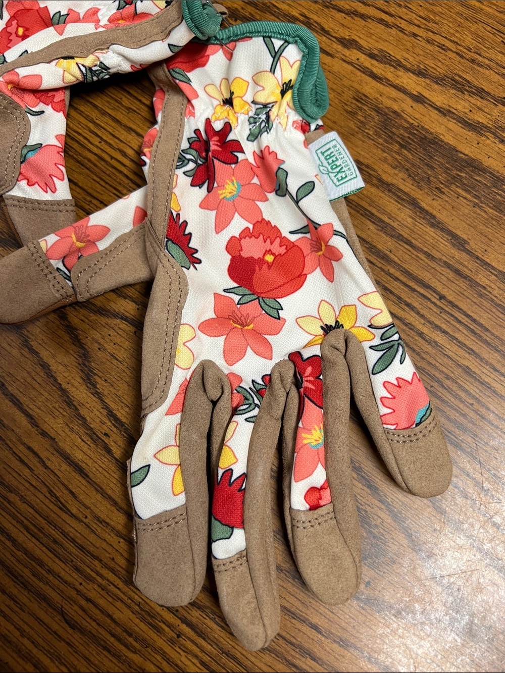 Kids Floral Garden Mittens — Cream with Coral & Tan Accents